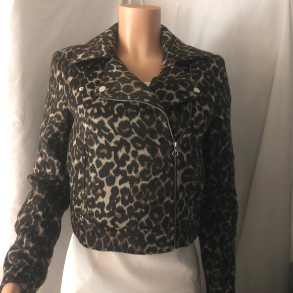 New Marciano leopard print moto crop blazer jacket S - Picture 10 of 11